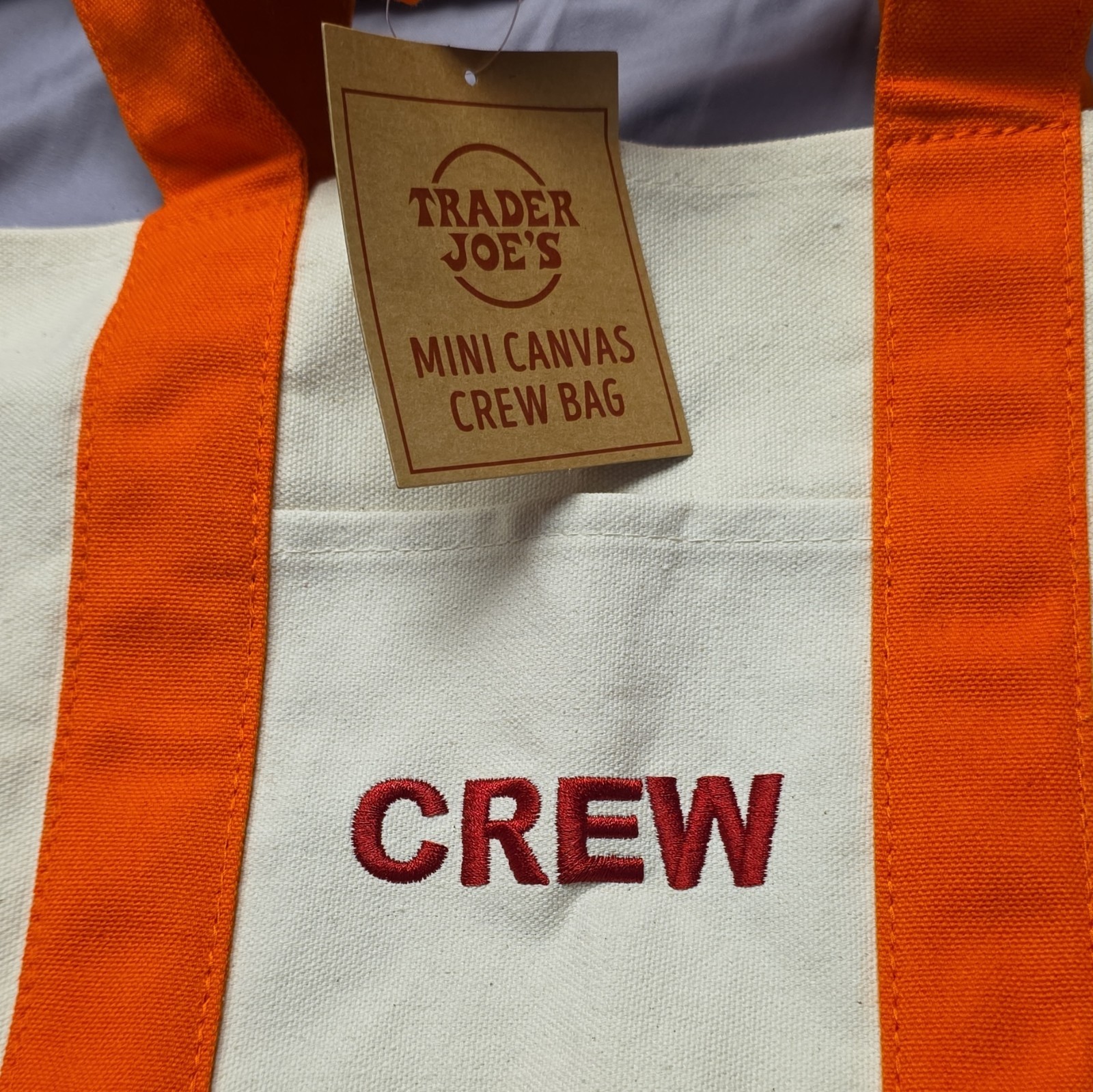 Trader Joe’s Mini Canvas SPECIAL ED. CREW Bag Tote, Small Orange/White Reusable