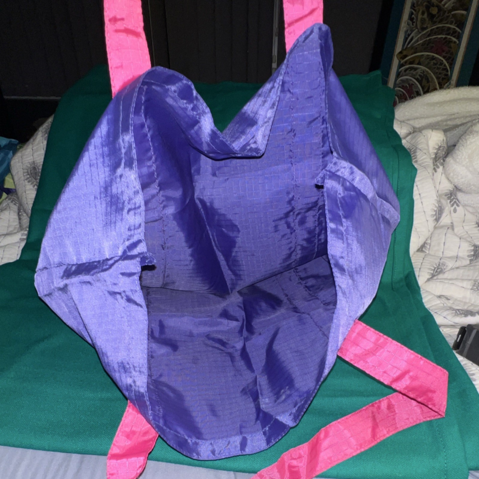 Avon Foldable Reusable Shopping Bag Pocket Purple Pink Colorblock Man Made Large