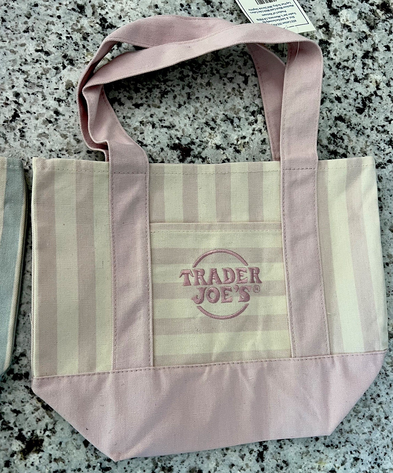 TRADER JOE’S MINI PASTEL STRIPE CANVAS TOTE BAGS SET Of 4 PINK BLUE GREEN BEIGE