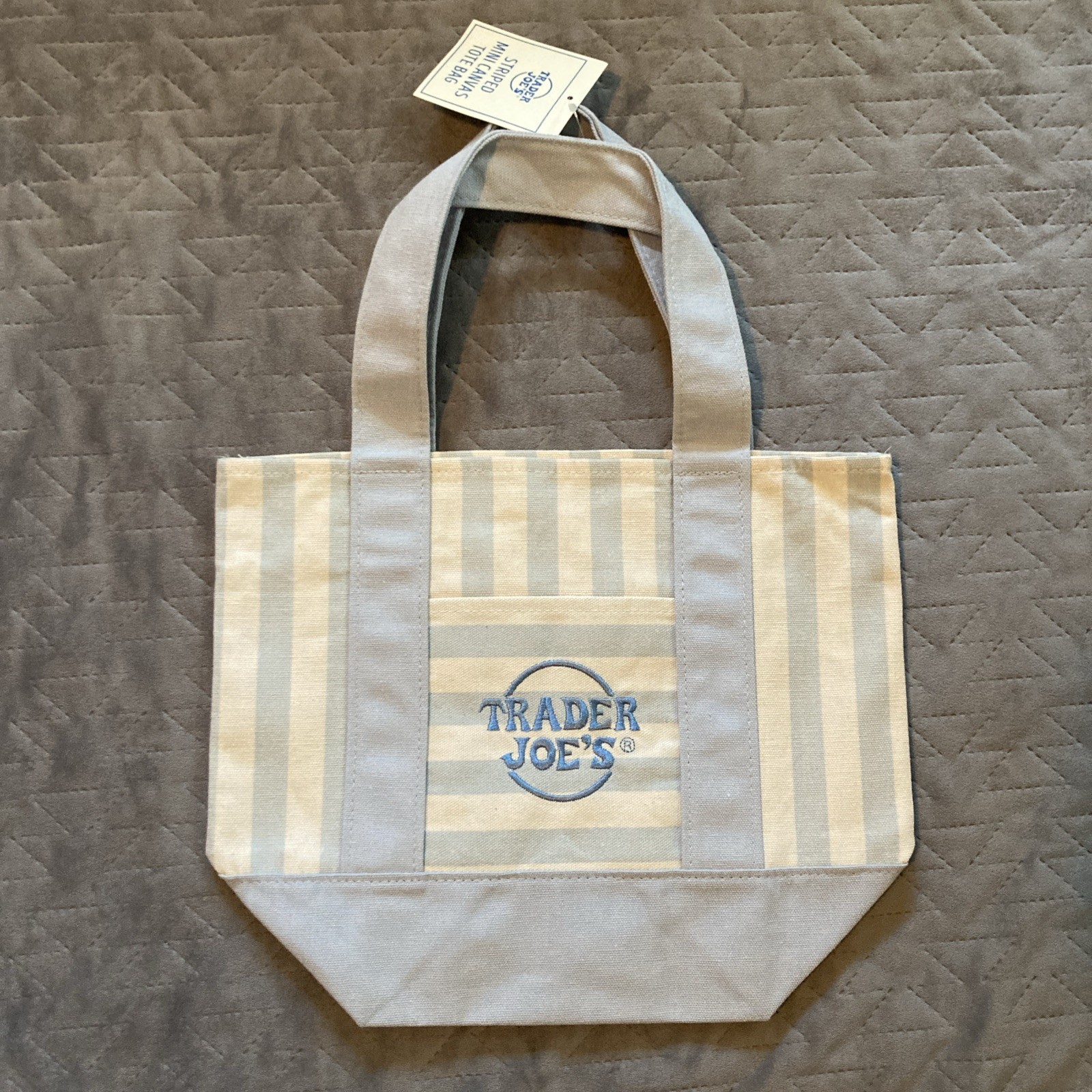 Trader Joe’s Mini Striped Canvas Tote Bag-Set Of 4-Blue-Pink-Green-Tan-NEW!