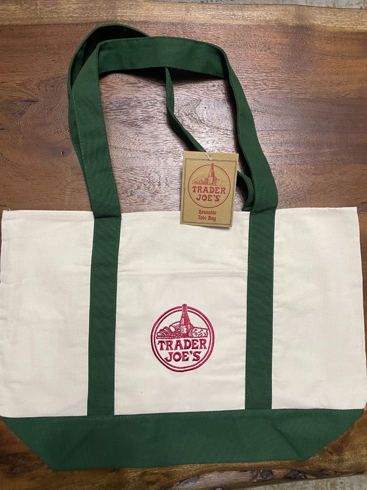 Trader Joe’s Large Tote Bag w/ Green Straps, New w/ Tag, Ships to Canada UK & EU