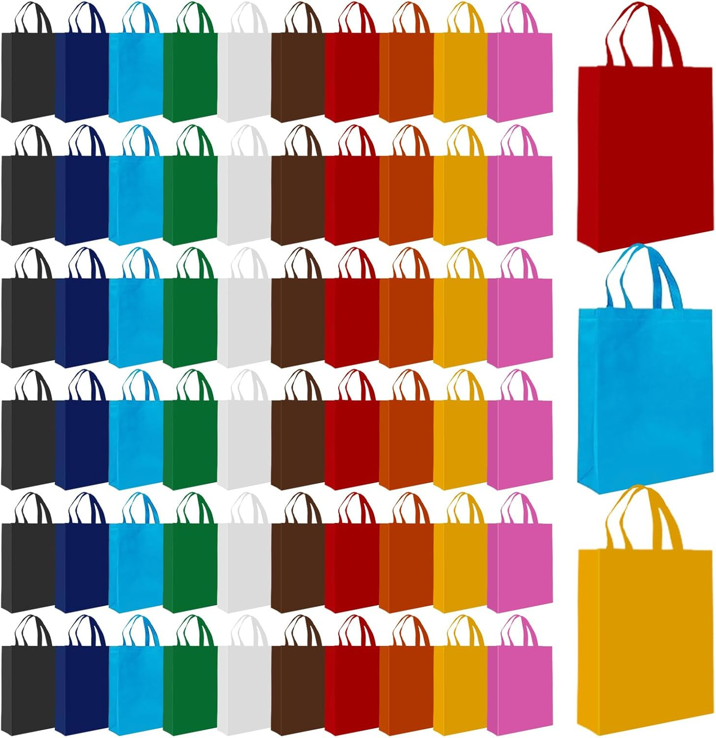 60 Pack Non Woven Tote Bags, 14 X 10 Inch Reusable Grocery Bags with Handles, Mu