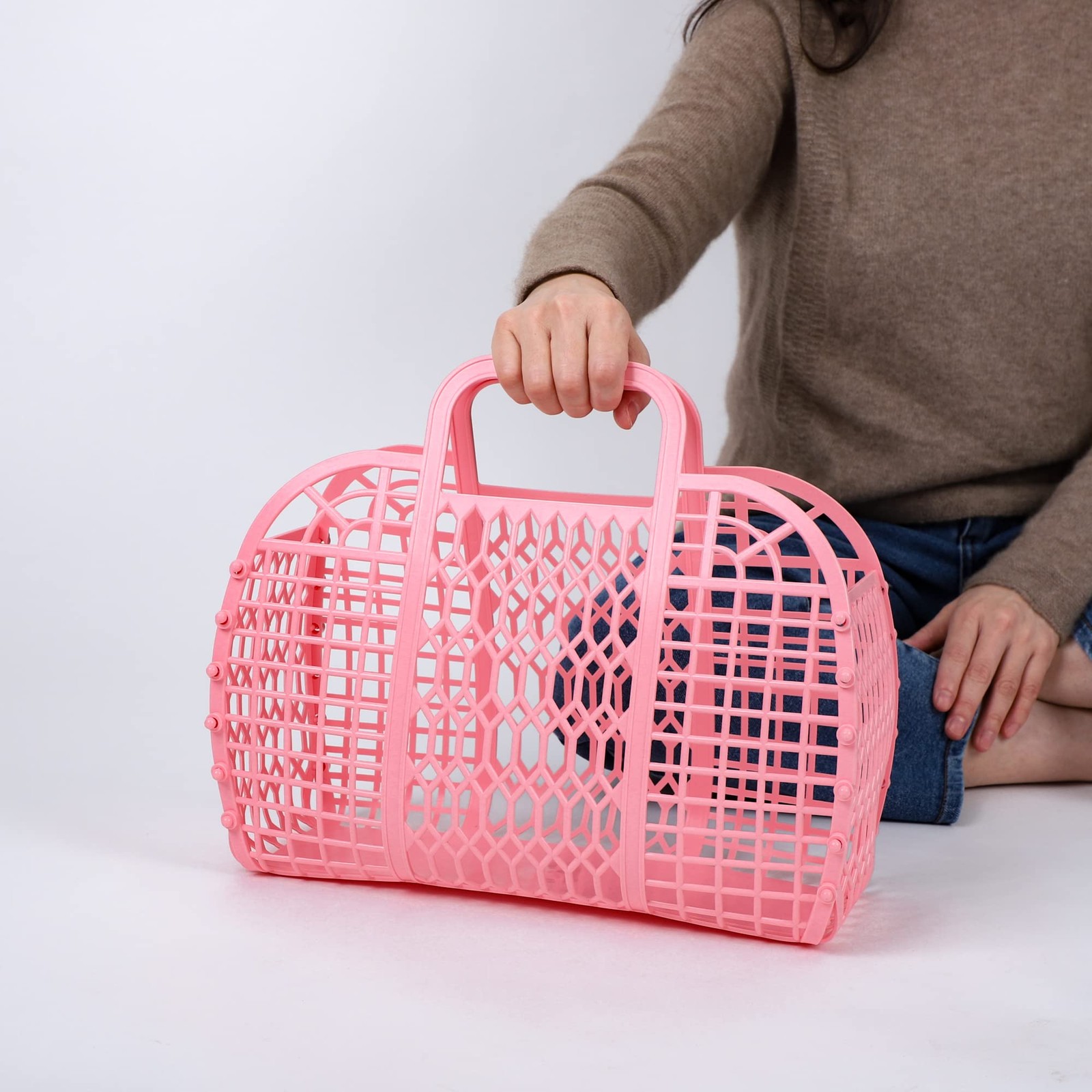 Pale Pink Mother Daughter Jelly Tote Bag Set Small Large Reusable Gift Basket