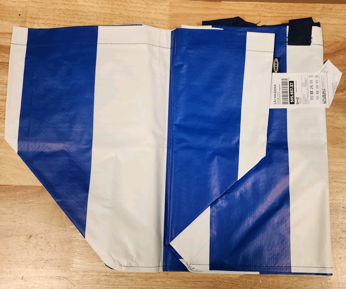 Ikea SACKKARRA Tote Bag X-large Reusable Blue And White Striped 19 Gal Bag Tote
