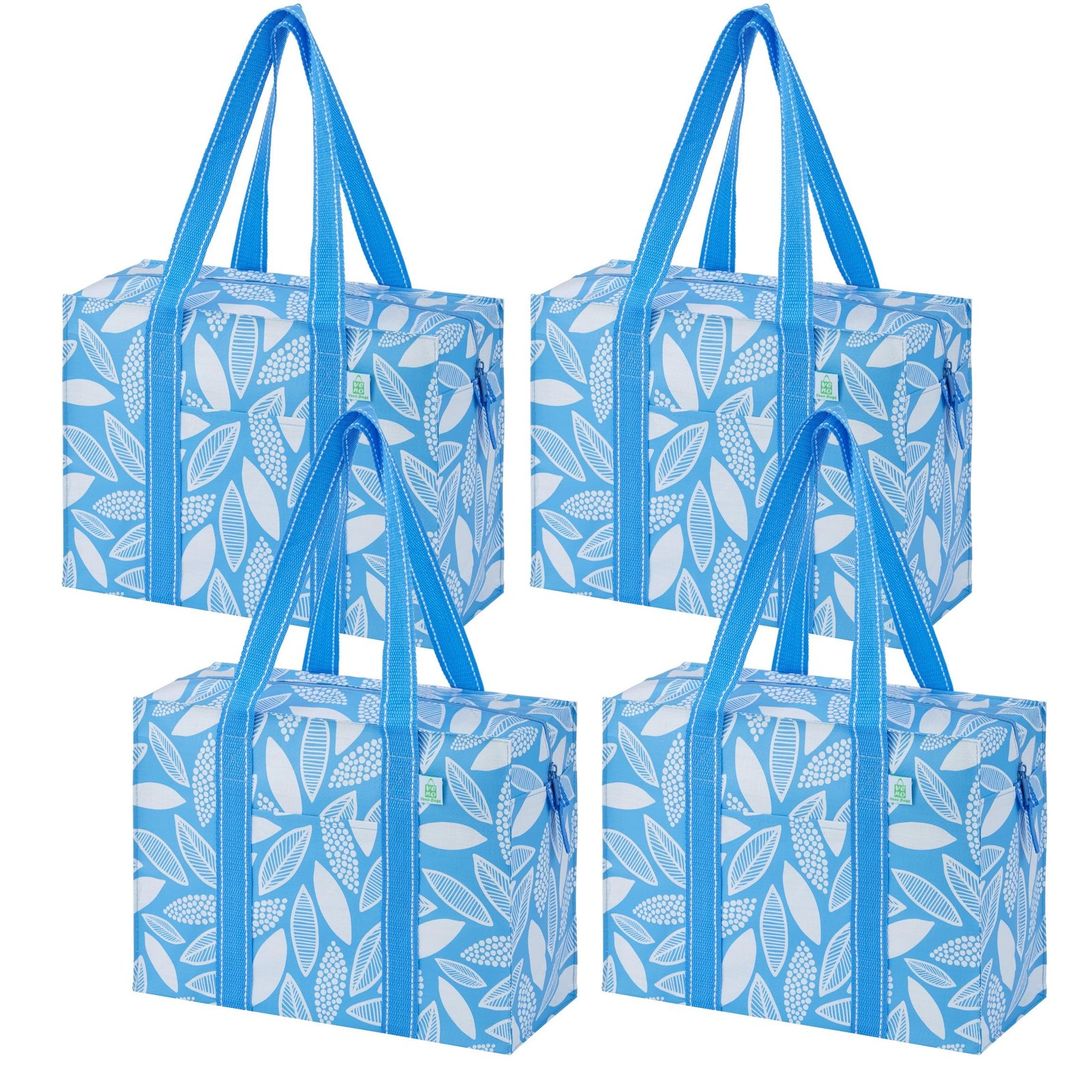 4 Pack Reusable Grocery Bags With Zipper Heavy Duty Hard Bottom Foldable
