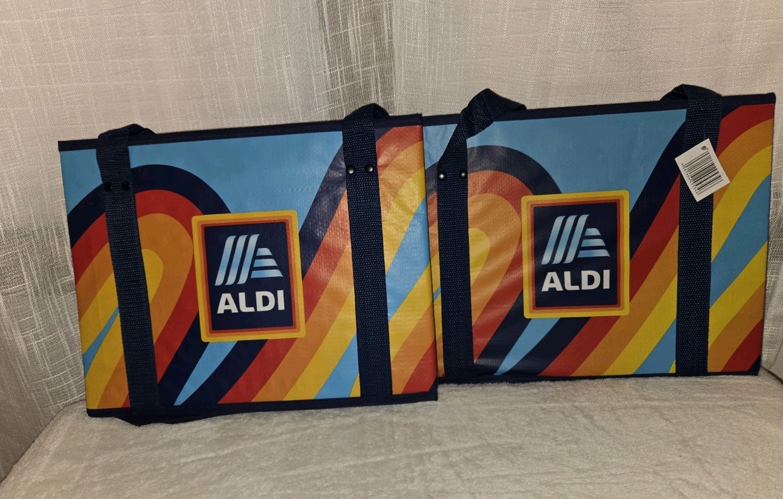 ALDI 2 Collapsible Box Bags 14x10x11 Blue Navy Rainbow