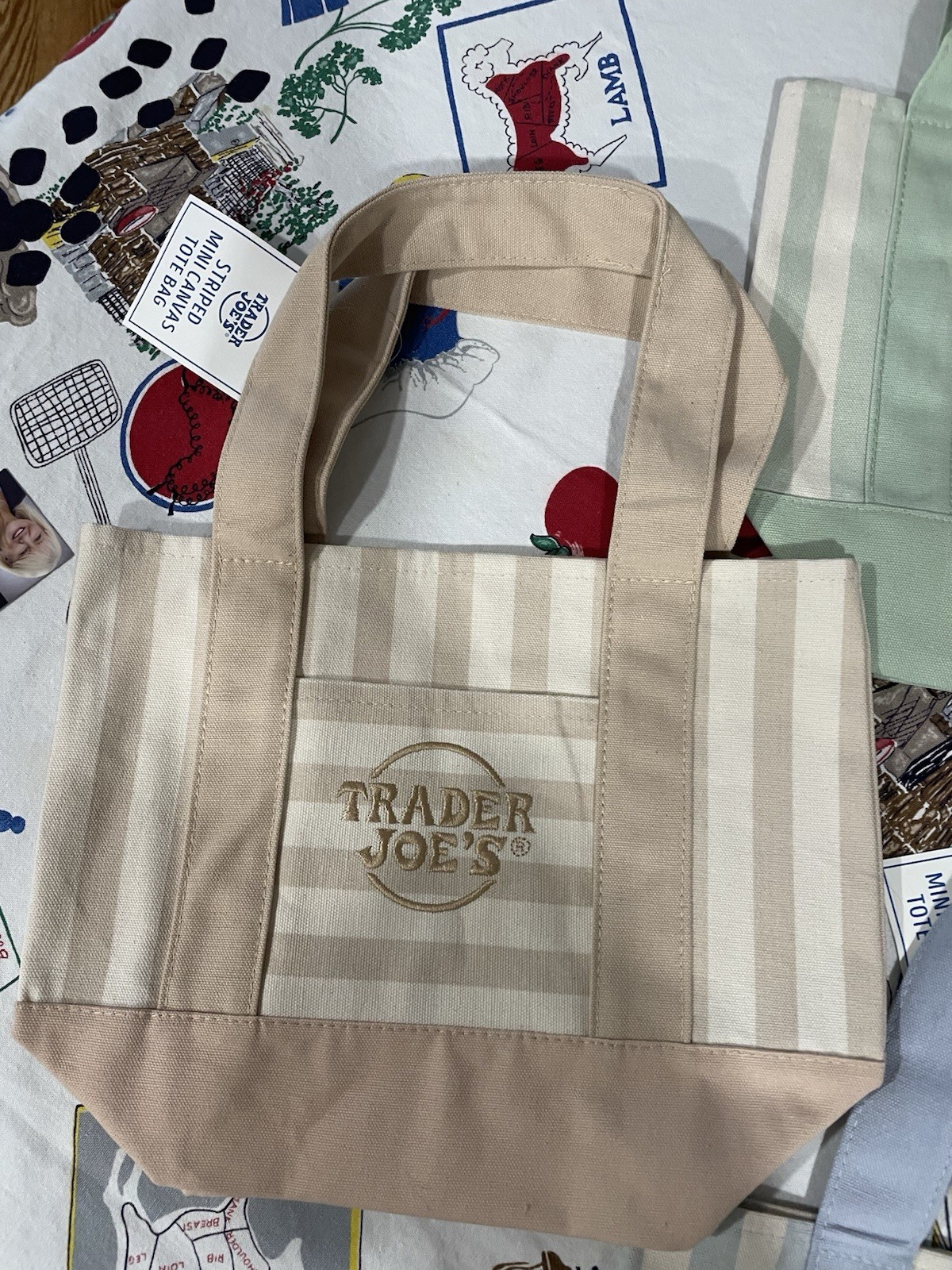 Set of 4 Trader Joe’s Striped Canvas Tote Bag Multicolor 13 x 10 in, Width 6 in