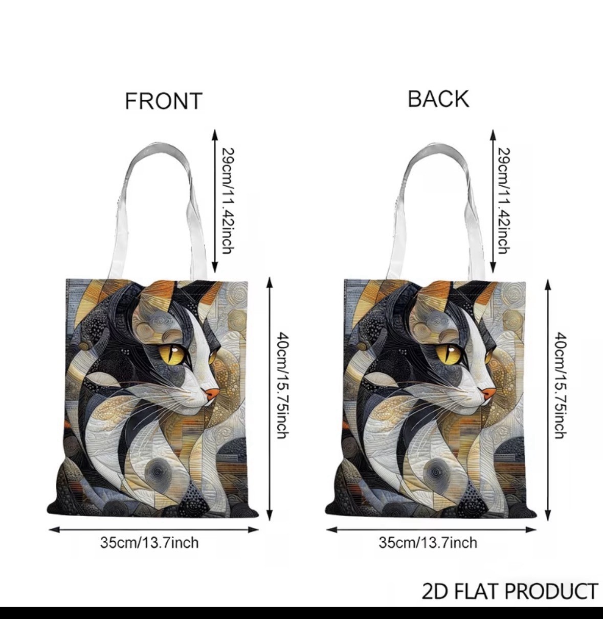 Abstract Cat Print Canvas Tote Bag 13×15 Artistic Shoulder Shopper Bag