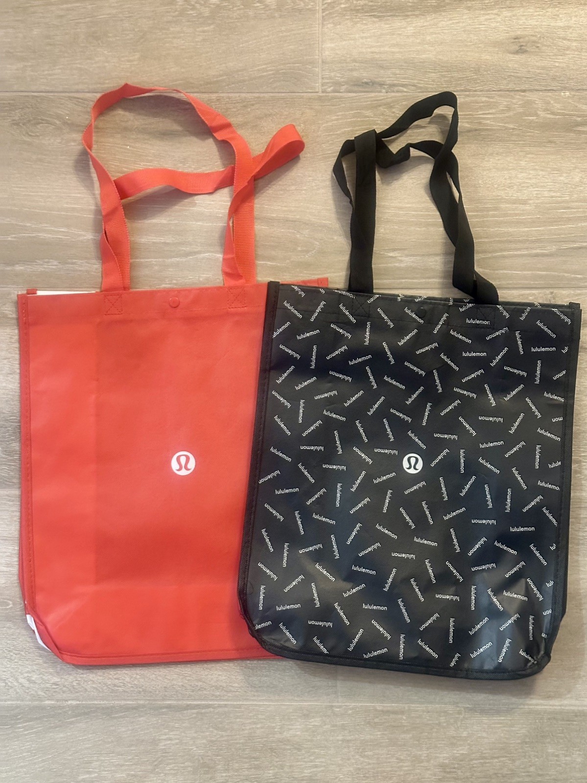 2 LULULEMON Reusable Shopping Totes Bags Large Red & Black (16” x 14” x 6.5”)