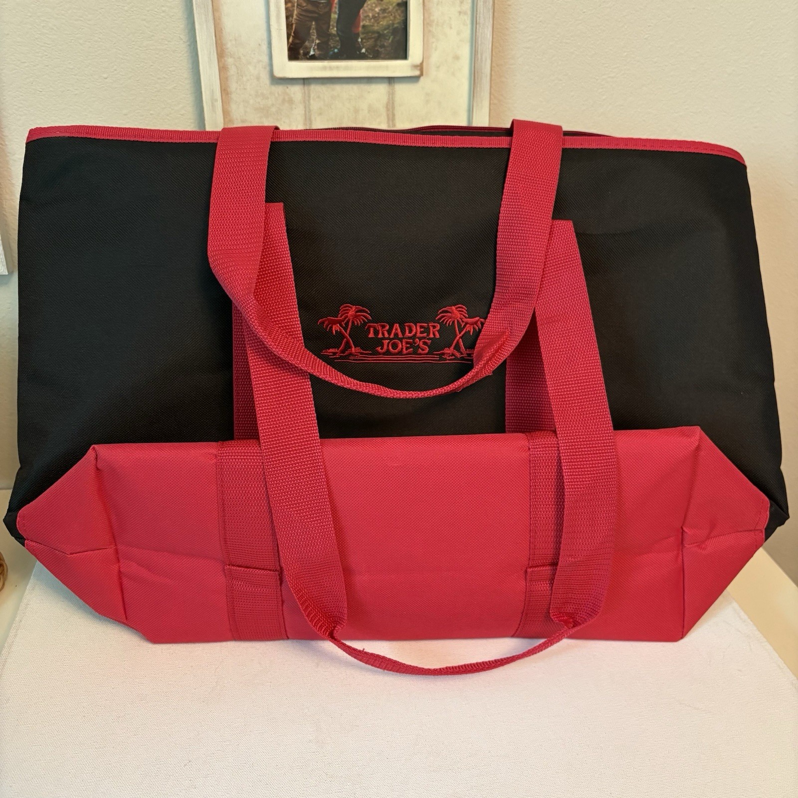 TRADER JOE’S XL Red & Black INSULATED Cooler Tote Bag NWOT