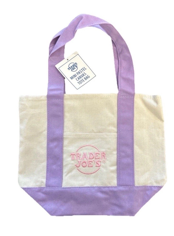 Trader Joe’s Mini Canvas Tote Bag Pastel Pink Green Blue Lavender 4 Set 🛍️💜