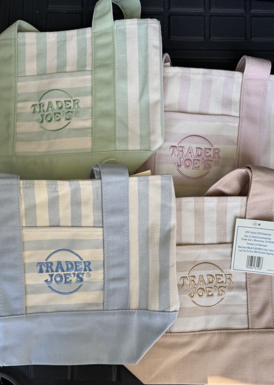 Trader Joe’s Striped Mini Canvas Tote Bag Set of 4 Pastel Colors NWT New Release
