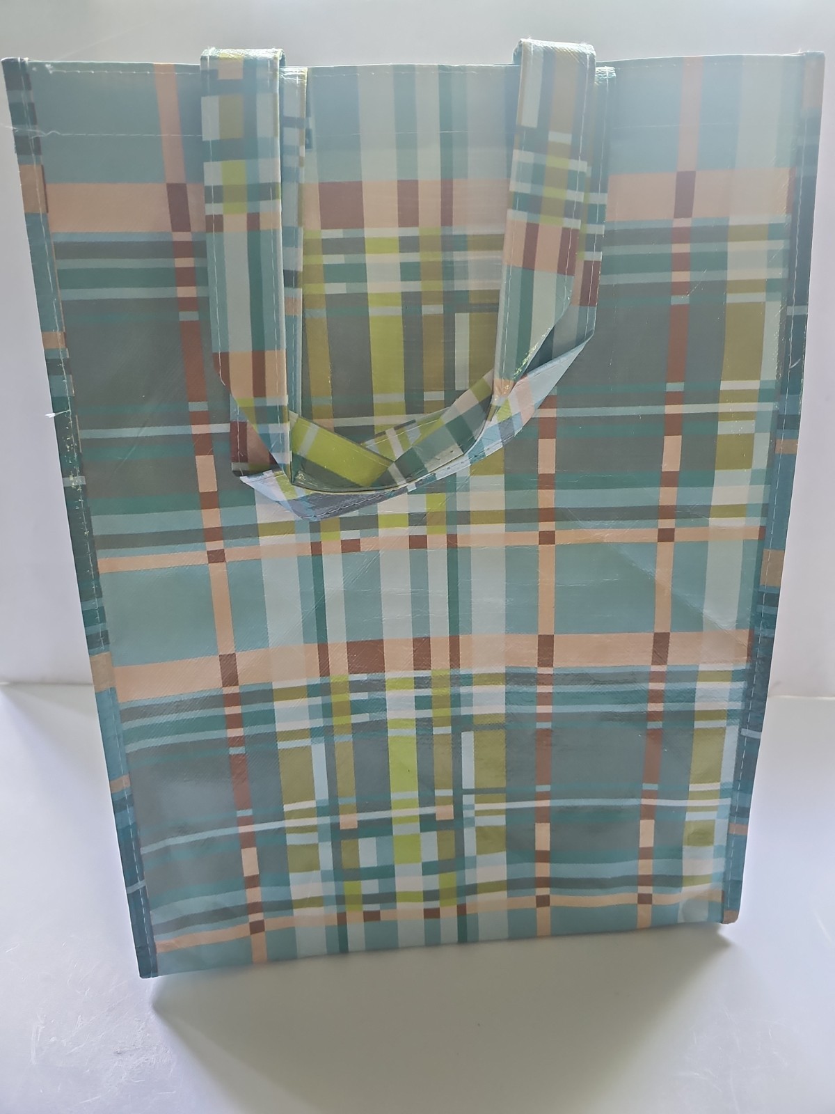 Plaid Reusable Shopping Tote Bag Size 6x13x16.5″ Multicolor Teal Large