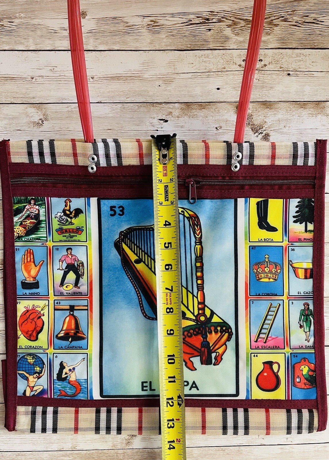 Mexican Loteria Mesh Bag El Arpa Loteria Mexicana De Maya