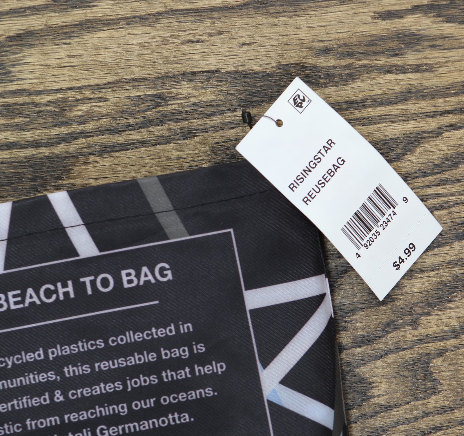 MCYS X Oceancycle Star Packable Reusable Shopping Tote Black 20 in. x 16 in.