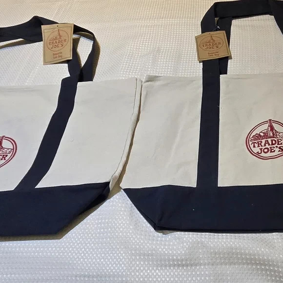Trader Joe’s Blue Classic Lot 2 Canvas Large Cotton Tote Bag- Made in Vietnam