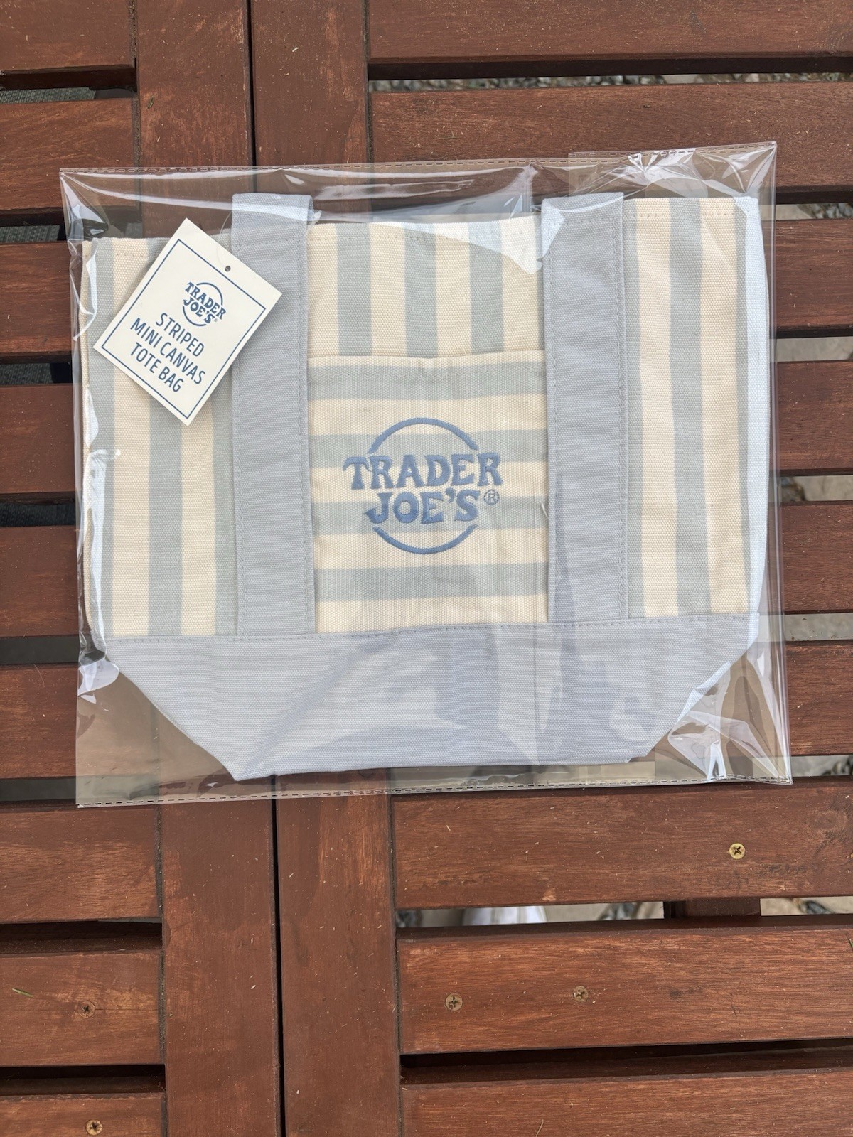 Trader Joe’s Small Striped Canvas Mini Tote Bag 13 in L x 6 in W x 10 in H