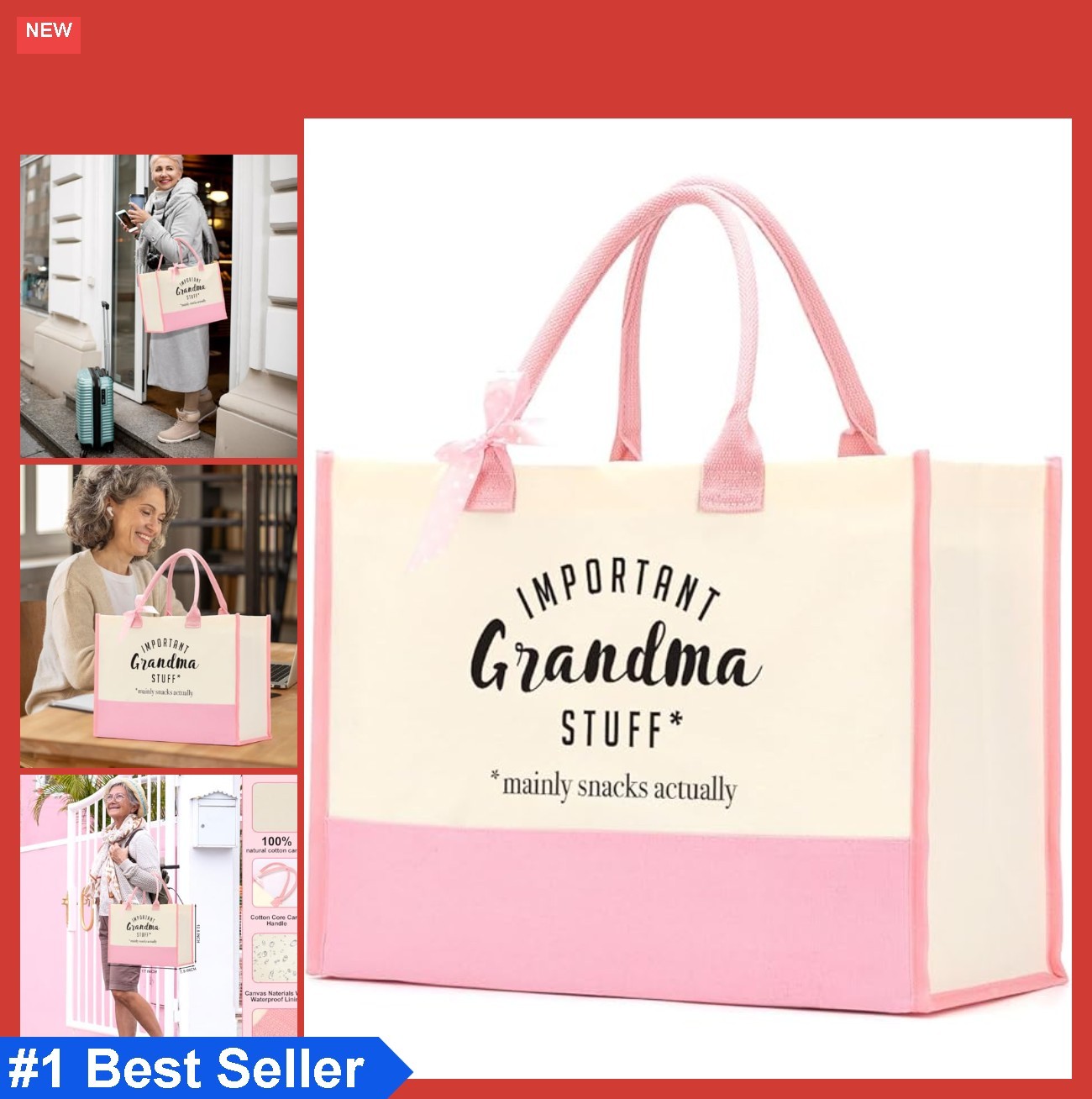 Tote Bag 17×7.9×12.6 Inches Heavy Duty Cotton Canvas Reusable Shopping Grocery