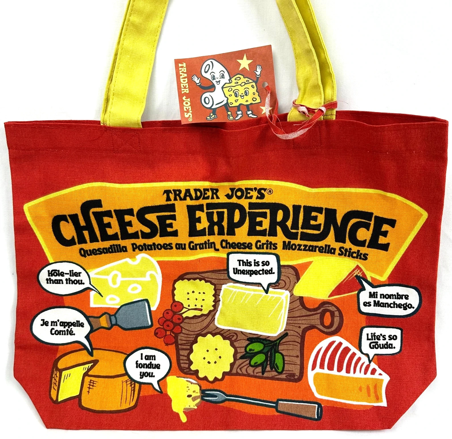 Trader Joe’s Bag Tote Canvas Authentic/ Cheese Adventures Heavy Duty & Large bag