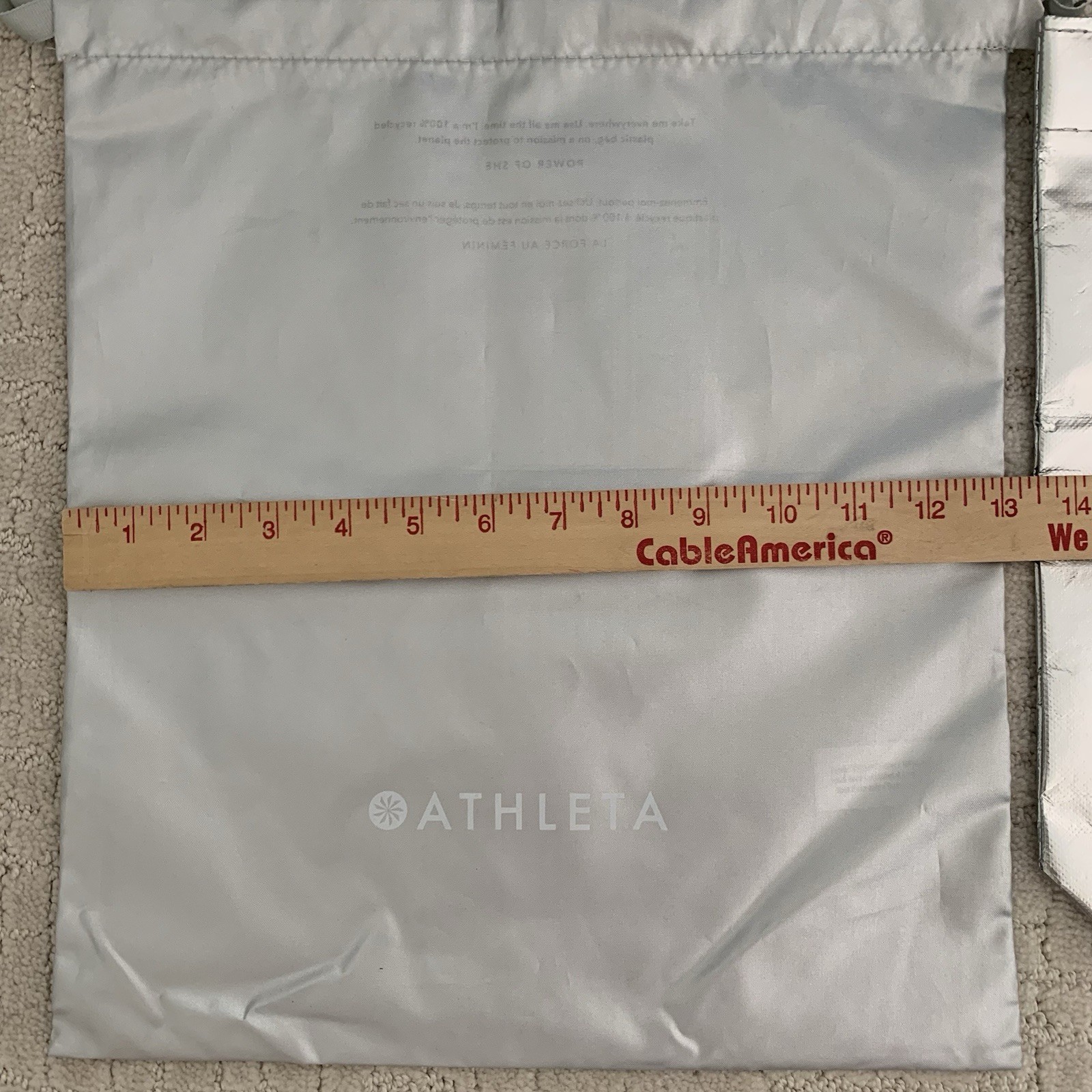 Athleta Silver Polyester Reusable Shopping Tote & Drawstring Bag Two-Piece Set