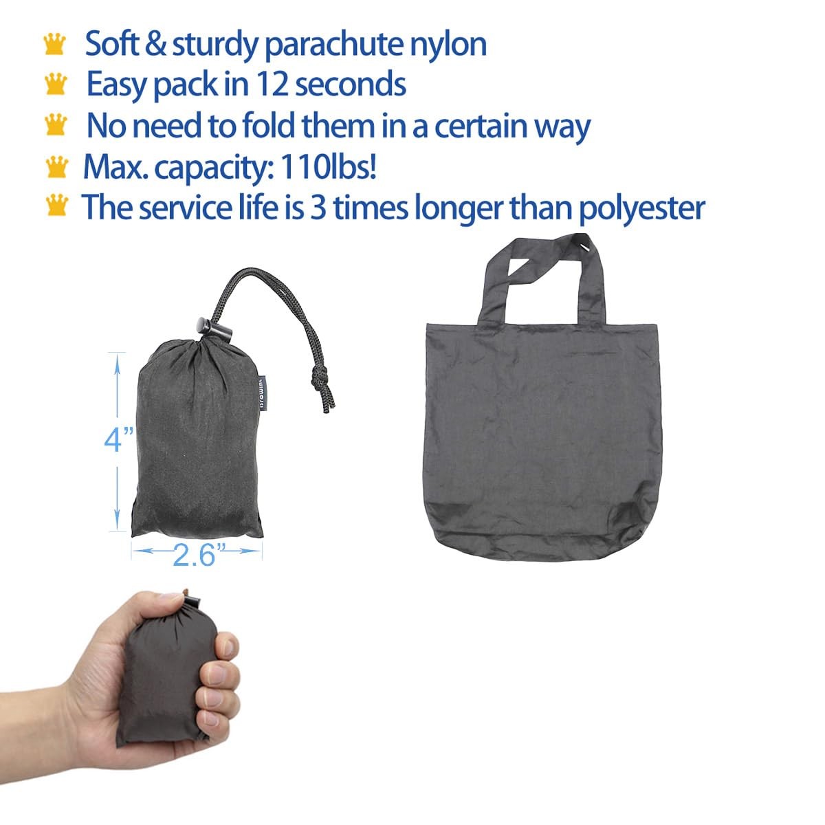 Nylon Reusable Grocery Bag 3 Pack Nylon Heavy Duty Tote Bags 110 Lbs 19″x 19″