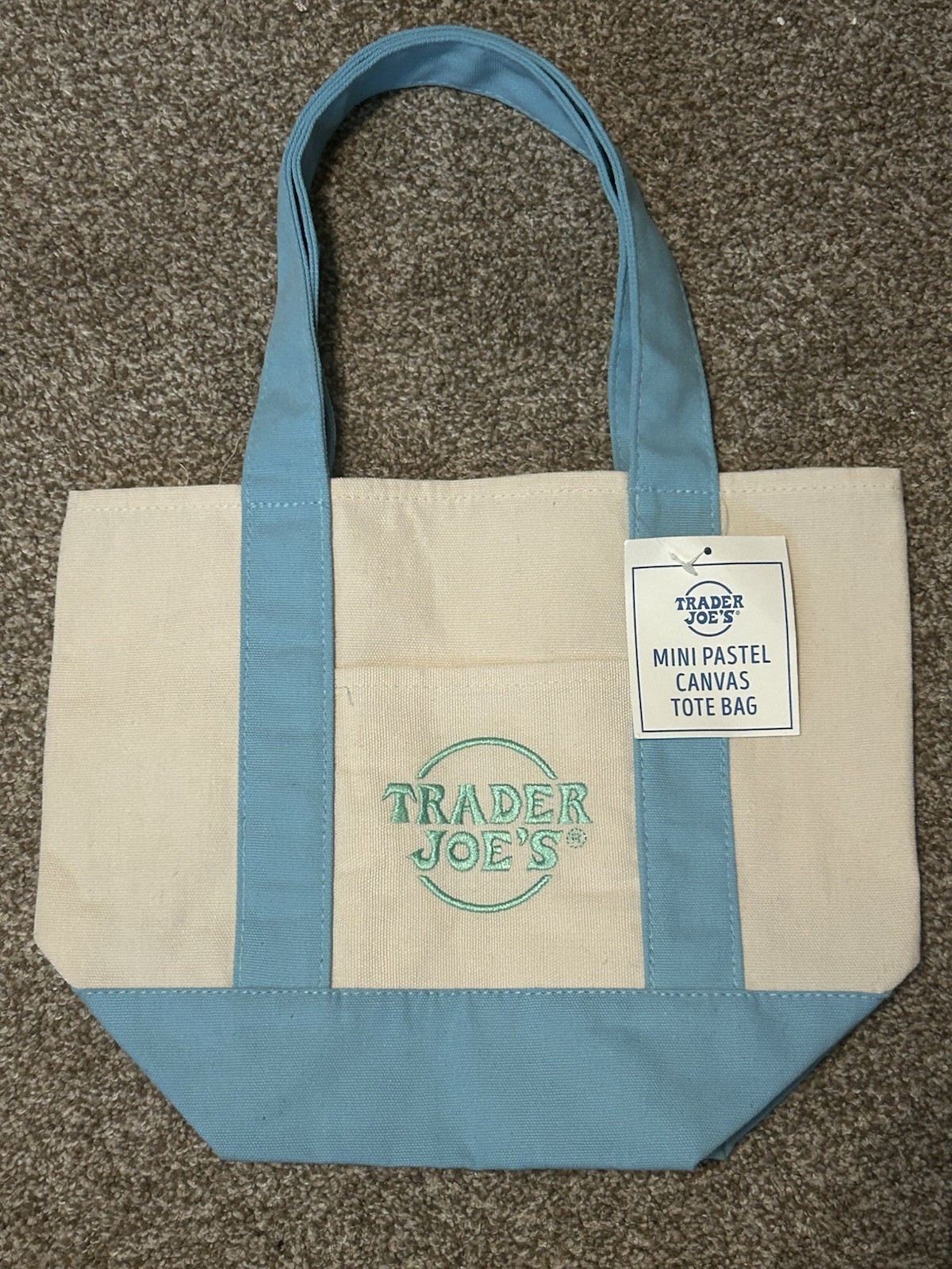 Trader Joe’s Spring 2026 Mini Pastel Blue Canvas Tote Bag NEW