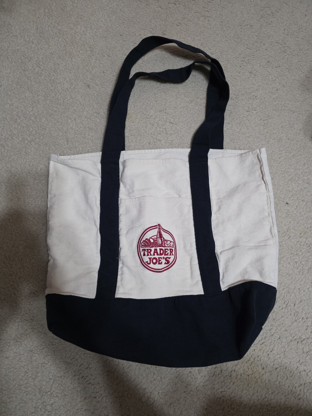 Trader Joe’s Large Blue Red Canvas Tote Bag Heavy Duty, Reusable