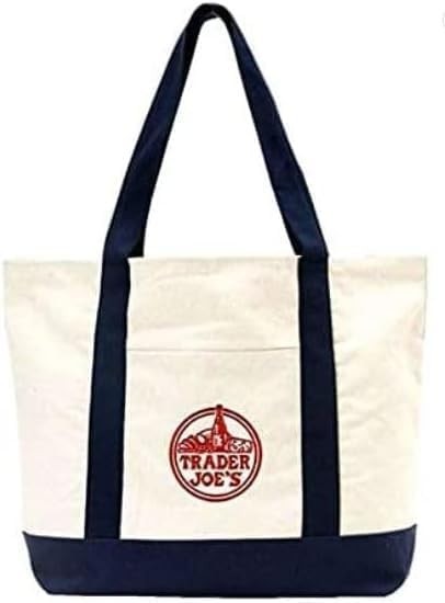 NWT Lot of 2 Trader Joes Large Tote Cotton Canvas Embroidered Bags Navy Blue