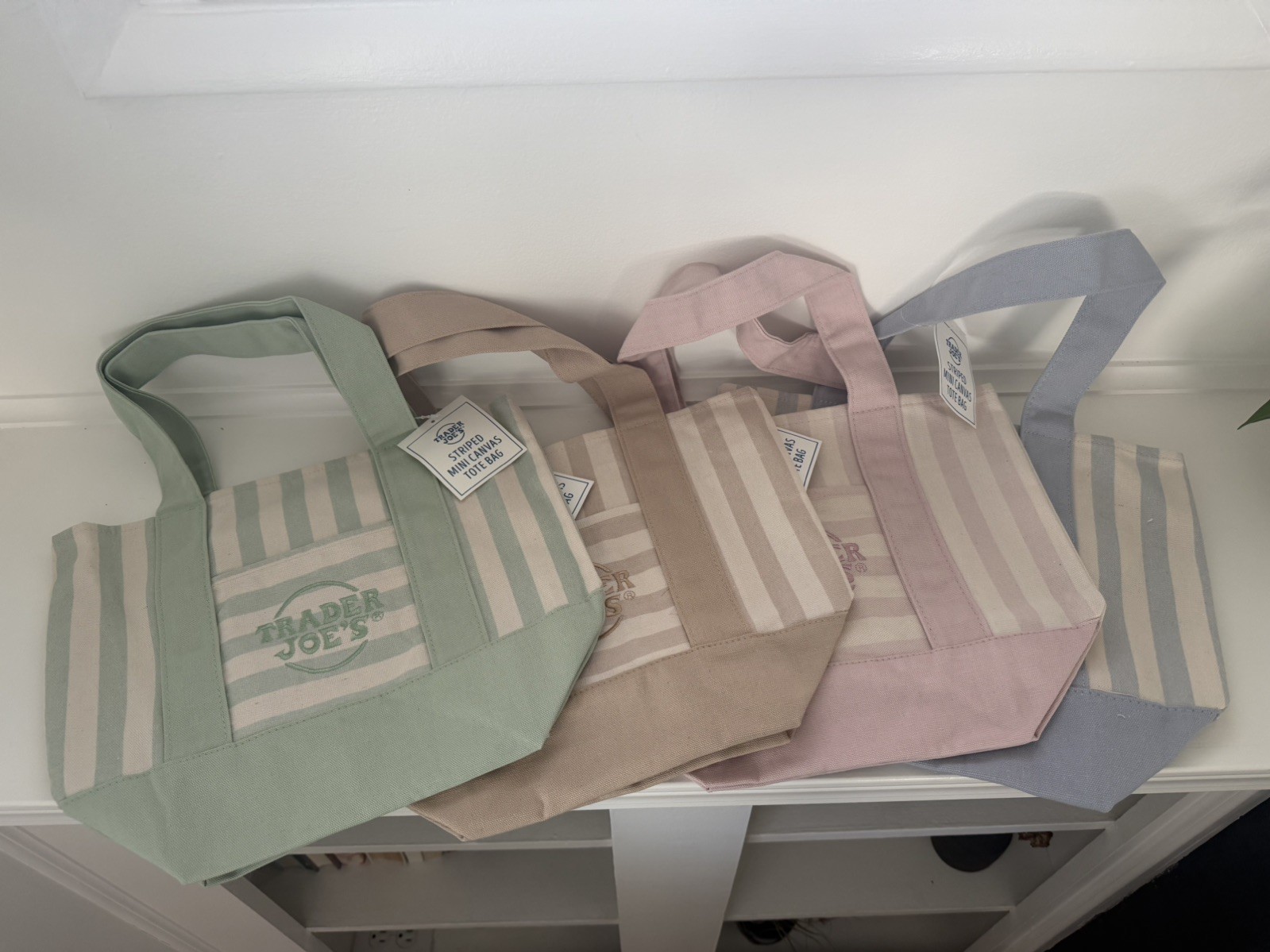 Set of 4 Trader Joe’s Limited Edition 2026 Drop Mini Stripe Canvas Tote Bag NEW