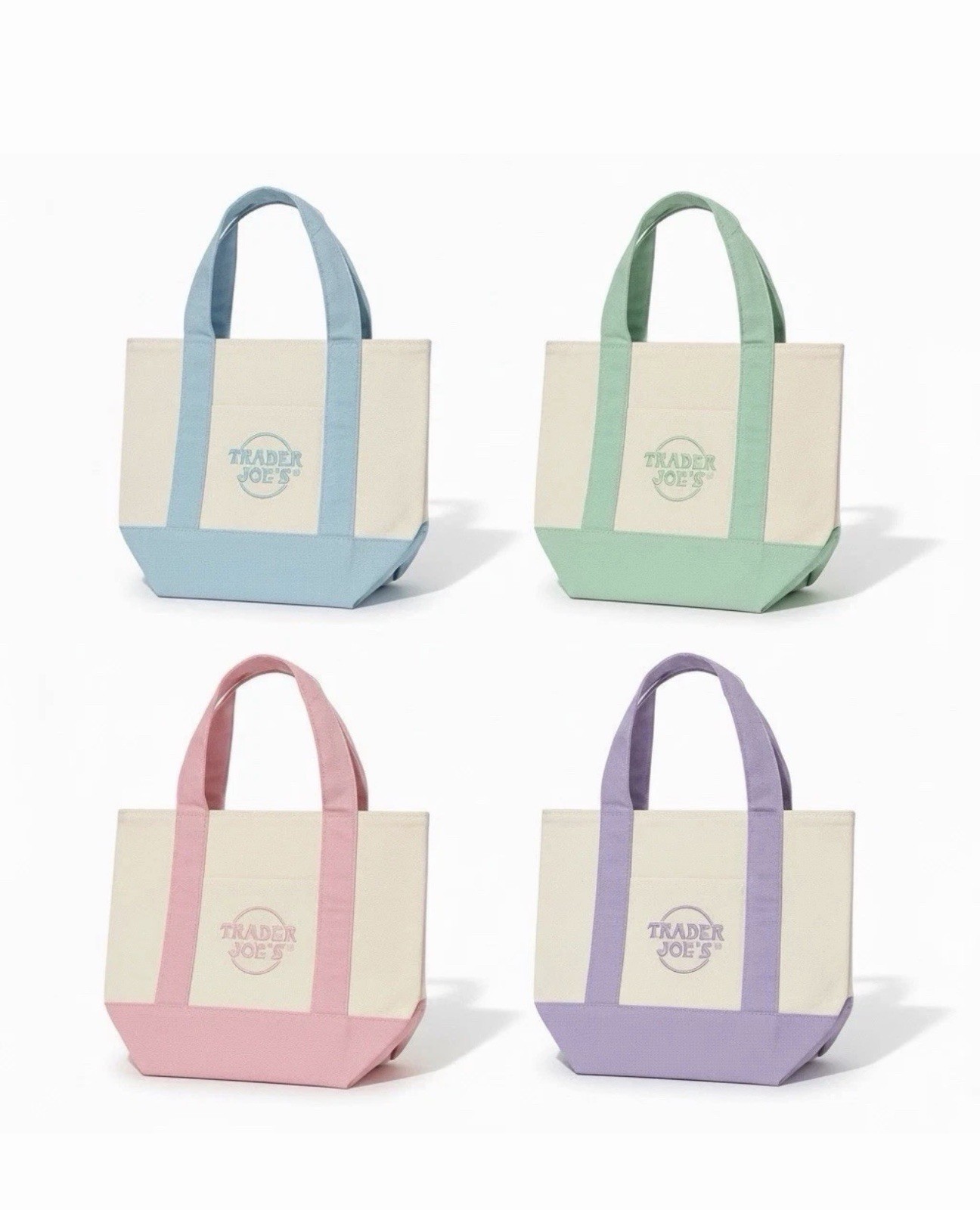 Trader Joe’s 2026 Mini Pastel Canvas Tote Bag Set Of 4 IN HAND READY TO SHIP!!!!