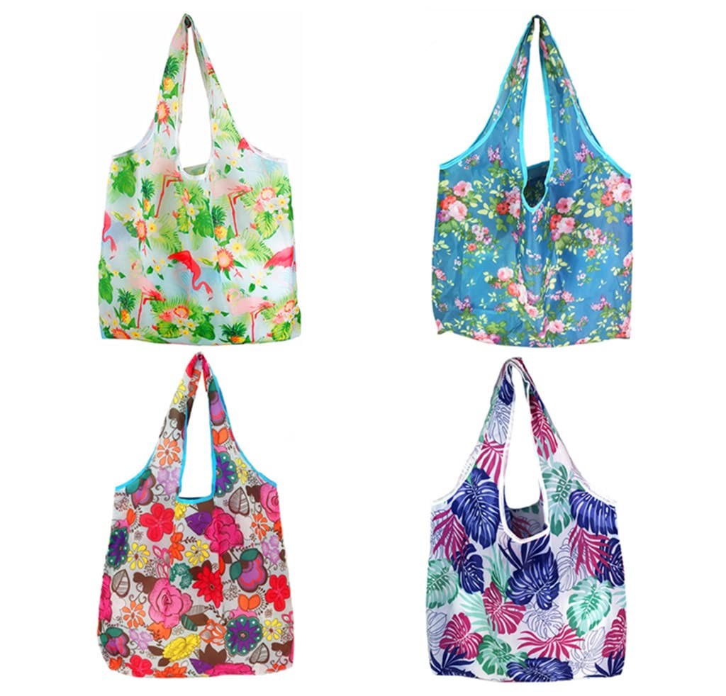 Reusable Folding Waterproof Grocery Polyester Bags Totes with Self Pouch