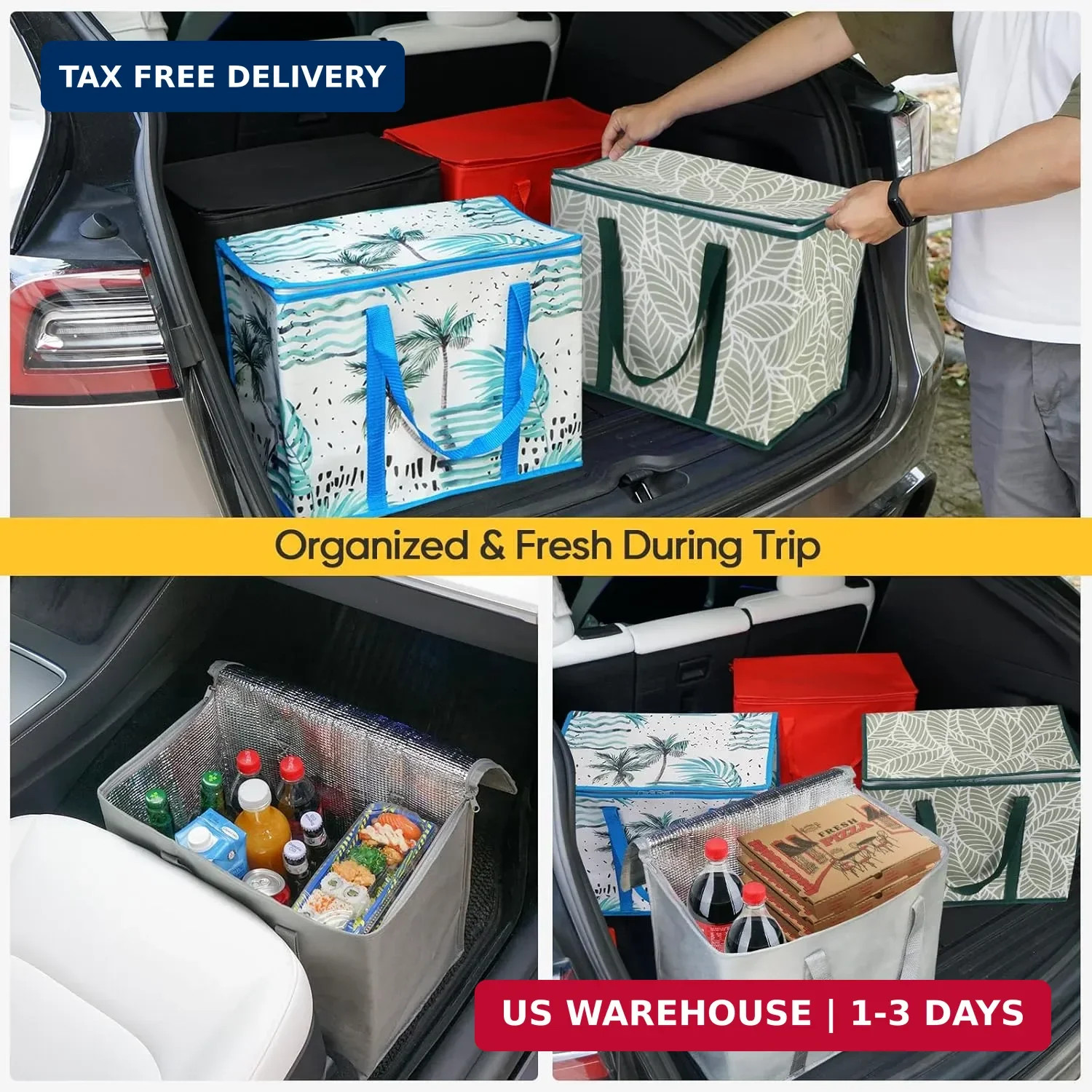 BALEINE 2Pk Insulated Reusable Grocery Bags, Collapsible Cooler Bag for Grocerie