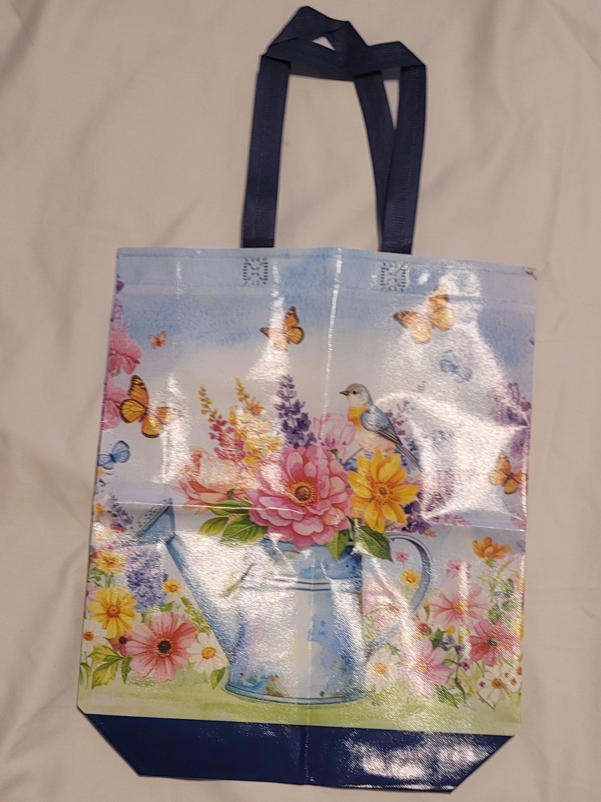 Reusable Shopping Bag Colorful Fun Metal Watering Canal Floral Bird Butterfly