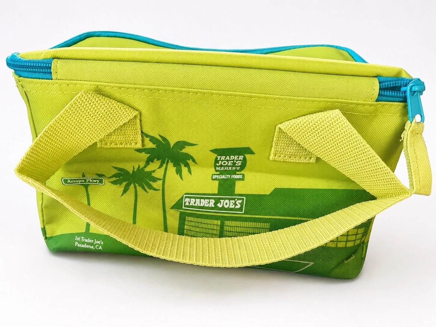 Trader Joes Mini Insulated Tote Bag Lunch Cooler Summer Green Blue Limited NWT