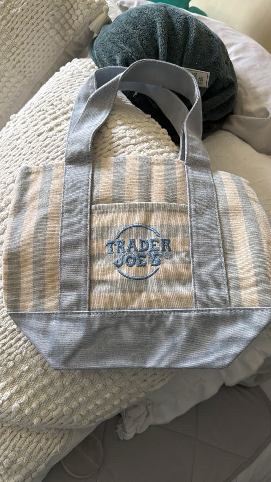 LAST BLUE COLOR Trader Joe’s Striped Blue & White Tote Bag Small 11x12x12 in