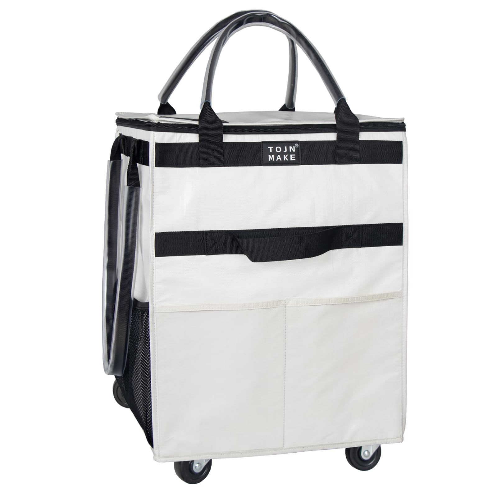 Reusable Grocery Bag On Wheels, Shopping Trolley, Rolling Tote with 8 Pockets…