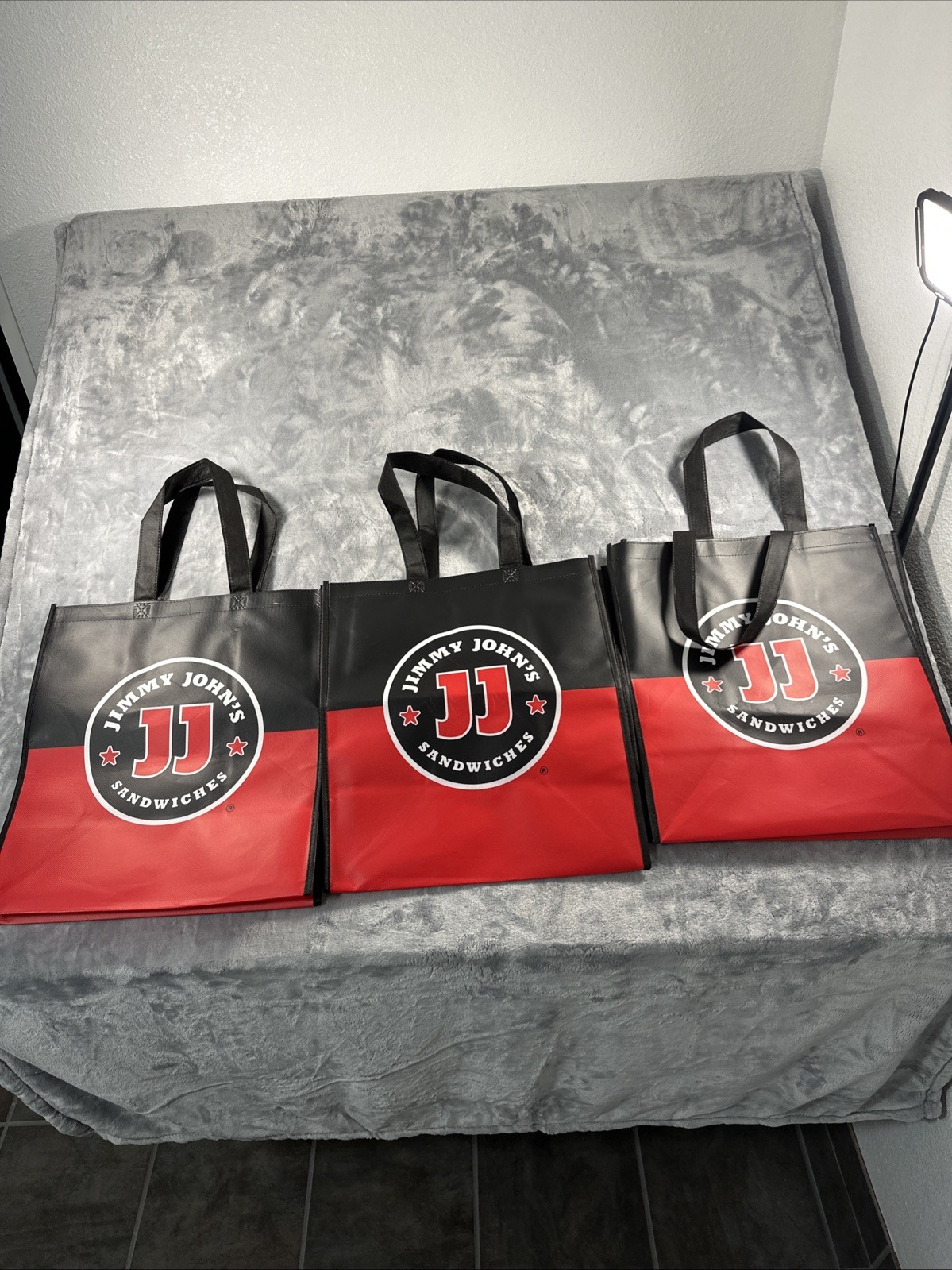Three Jimmy John’s Sandwiches Extra Large Tote Bags 18″x15.5″x13″