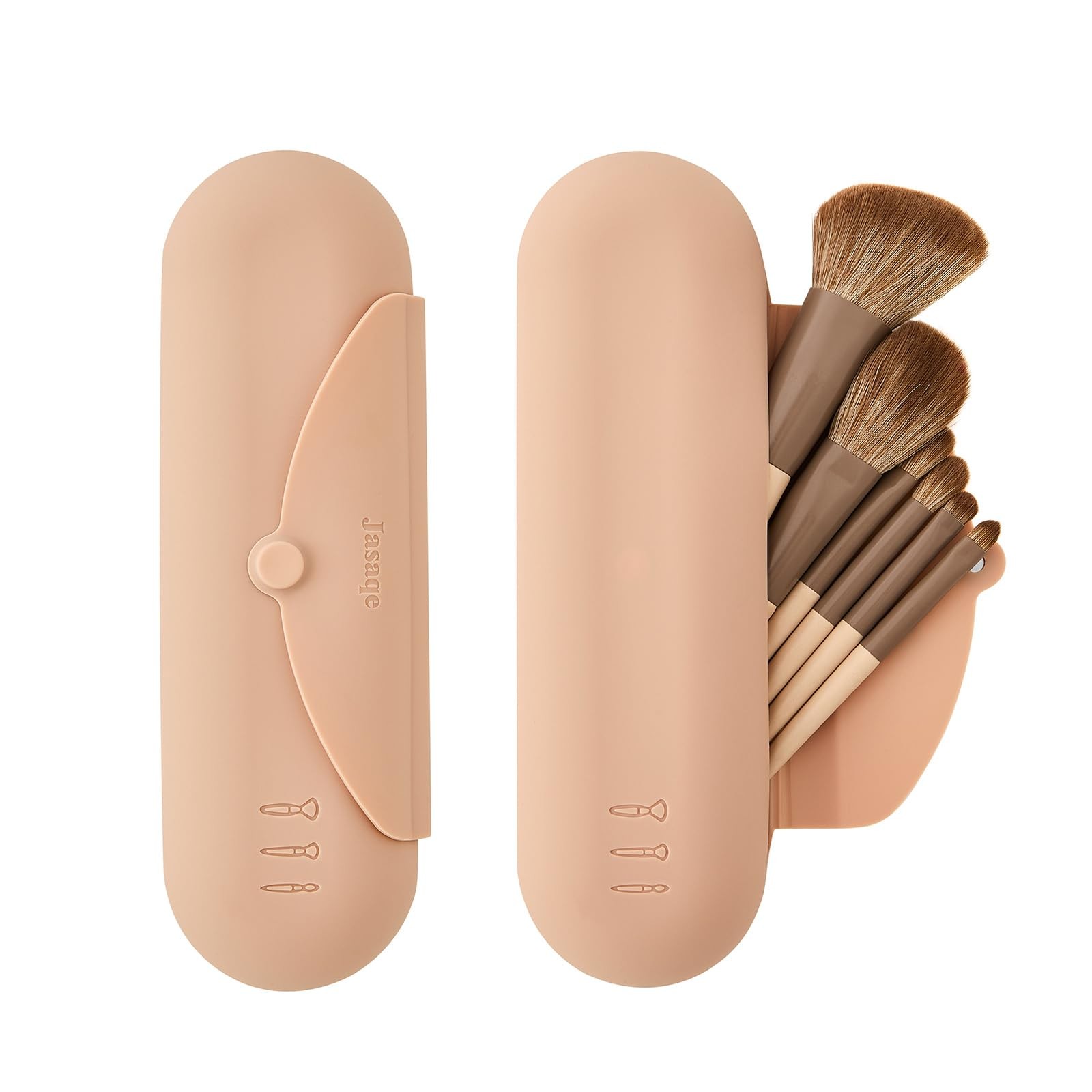 JASAQE Silicone Makeup Brush Holder, Large Travel Case, Khaki