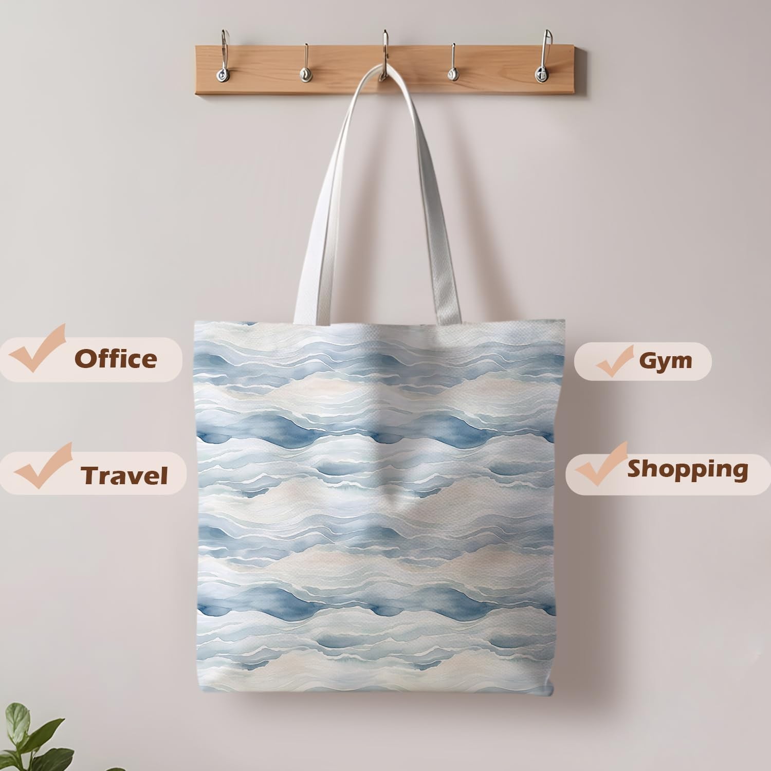 Blue Waves Printed Canvas Beach Tote Bags Aesthetic for , Blue Coastal Beach …