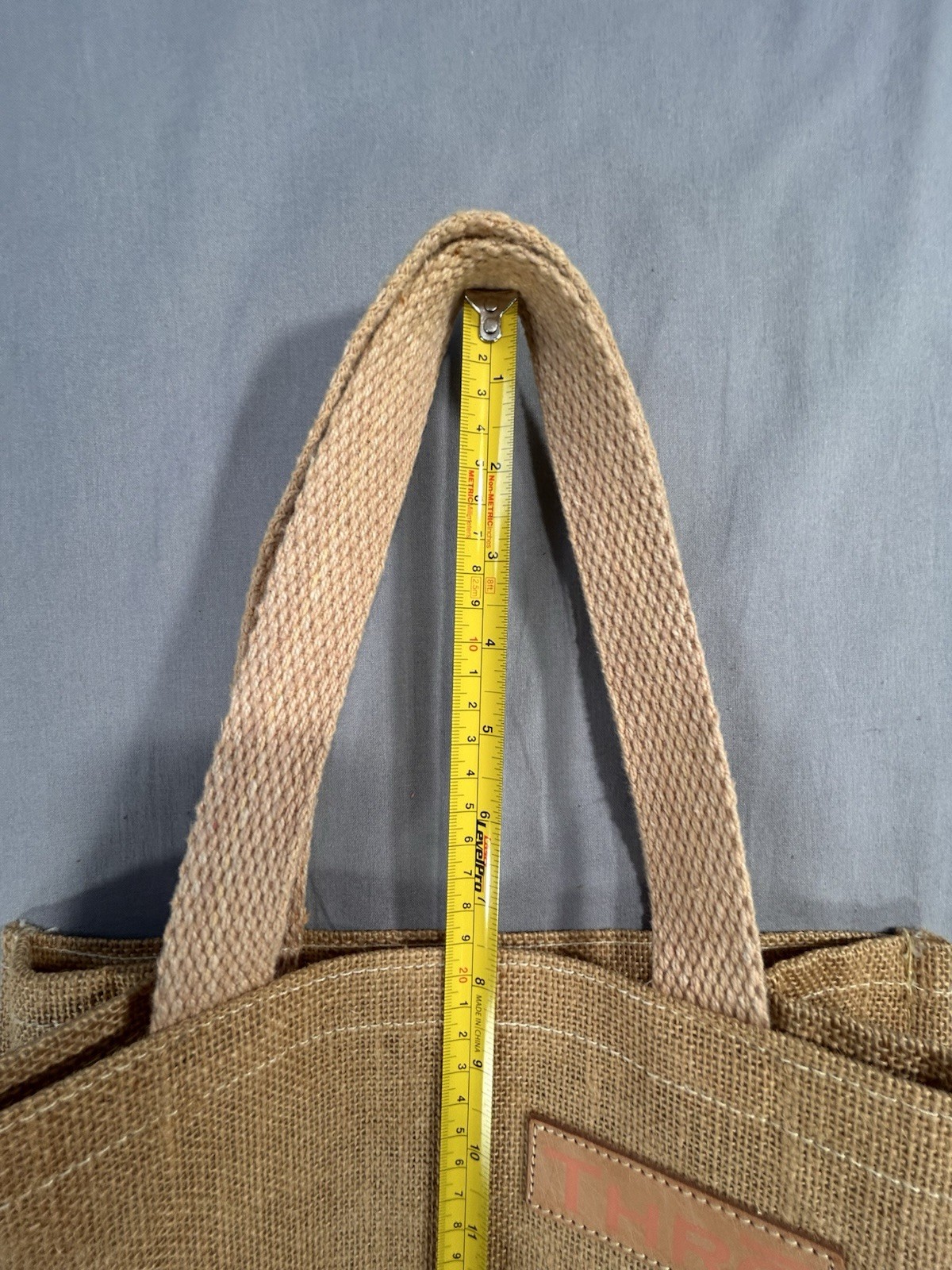 Jute Shopping Tote Bag 16 X 11.5” Giraffe Print On Front Pockets