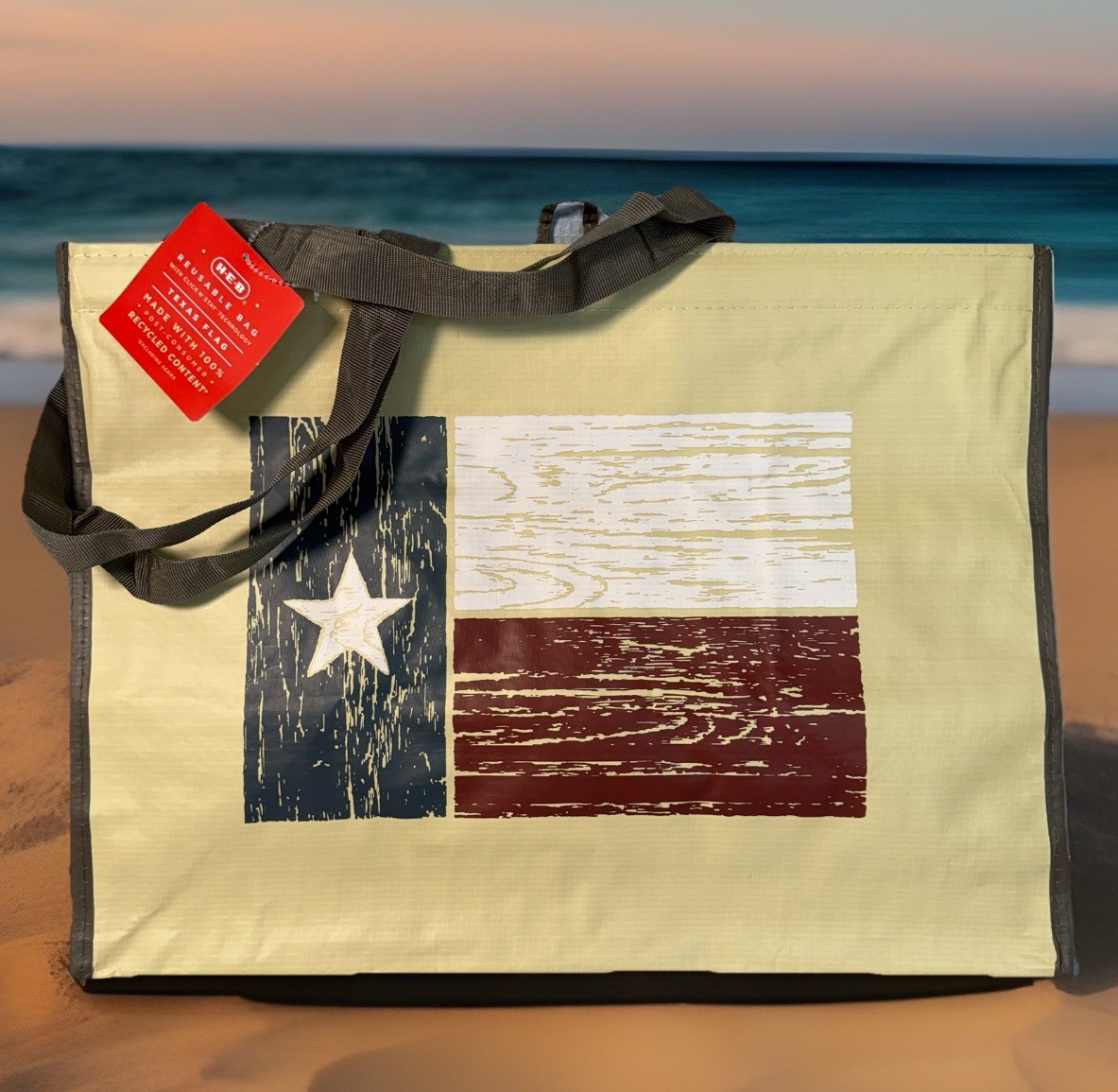 NEW LARGE HEB Destination Holiday TEXAS Flag REUSABLE Grocery Bag H.E.B