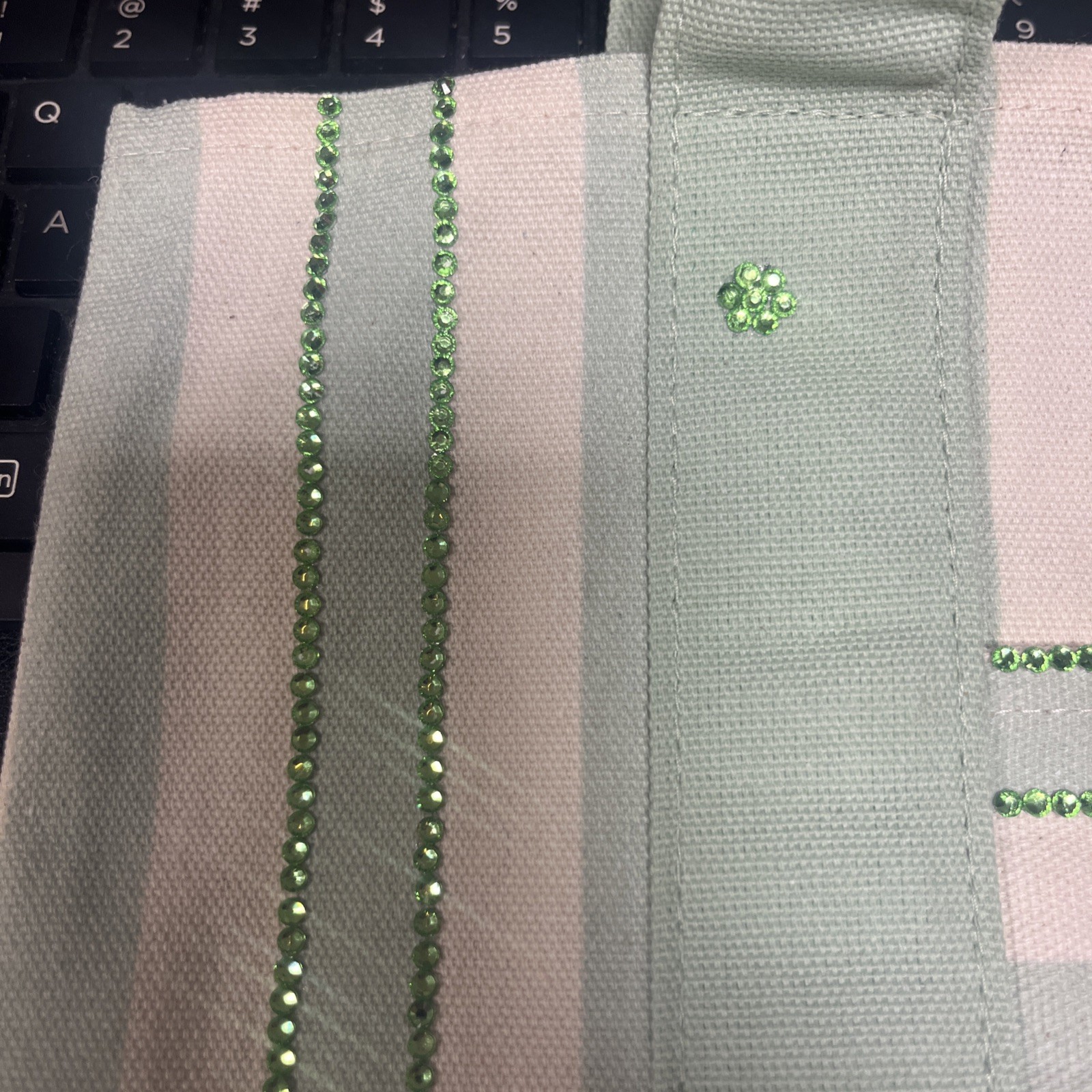 *Limited Edition* TRADER JOE”S Pastel *GREEN* Canvas Mini Tote bedazzle**