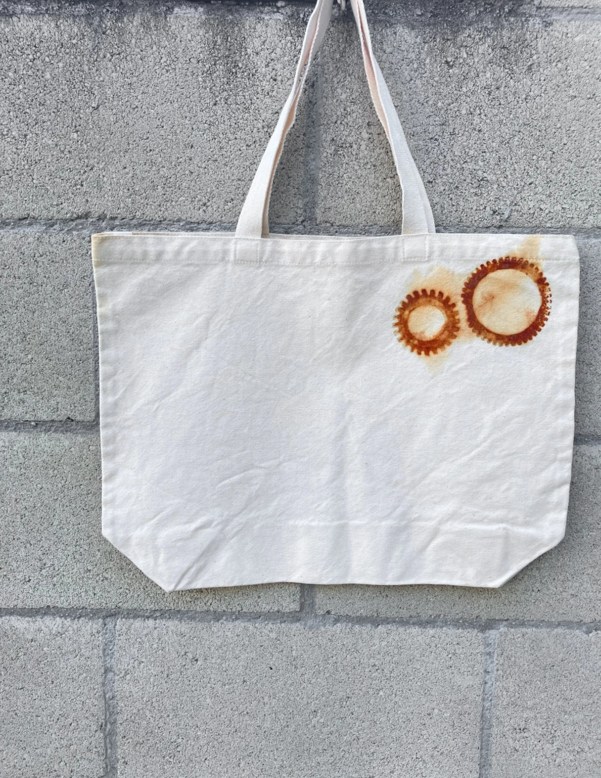 Organic Cotton Farmers Market Tote Bag Rusty Gears Handmade XL 18×14.5 Rust Dyed