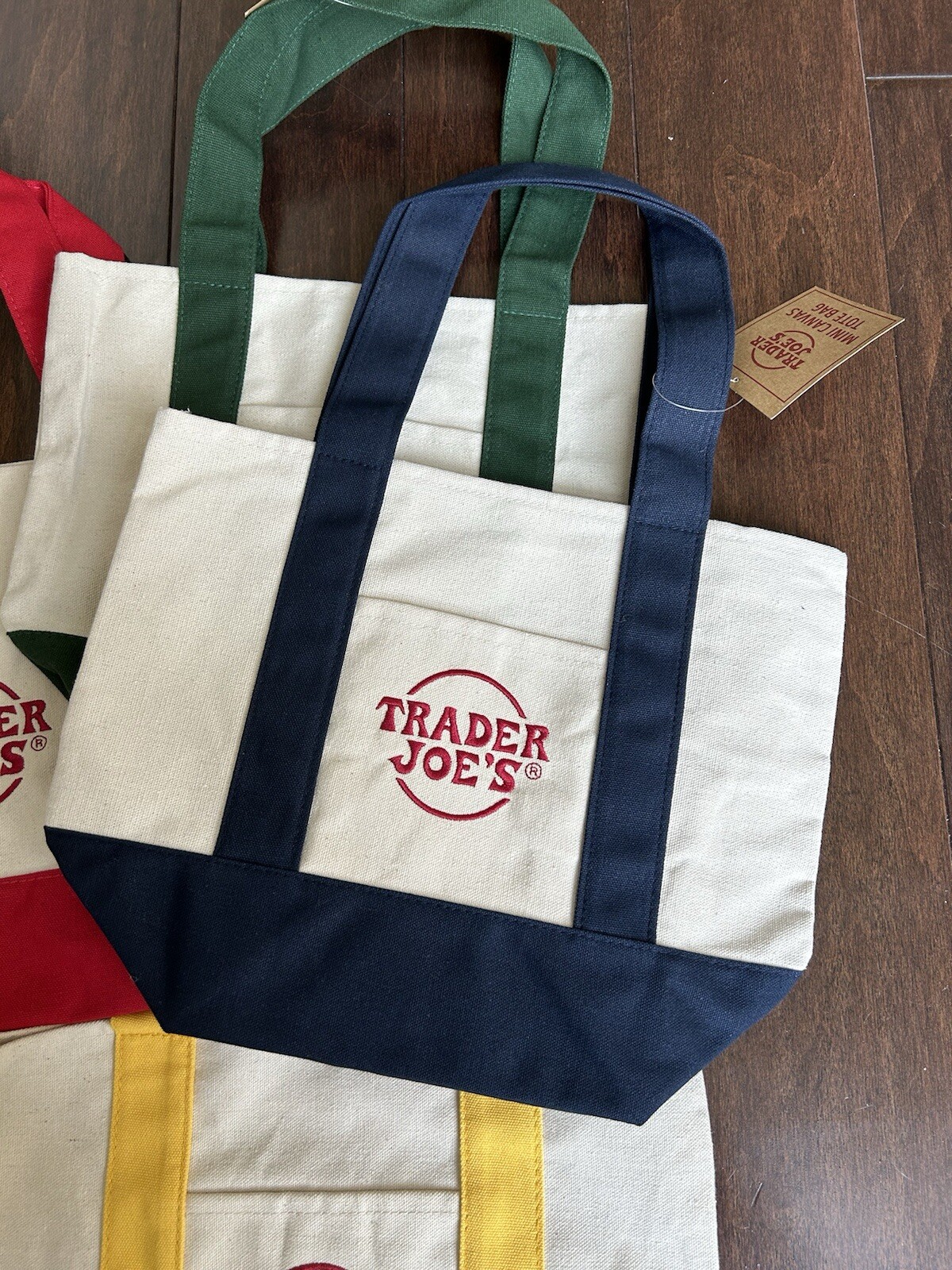 Trader Joes Mini Canvas Cotton Tote Bag Reusable Limited Edition NAVY BLUE