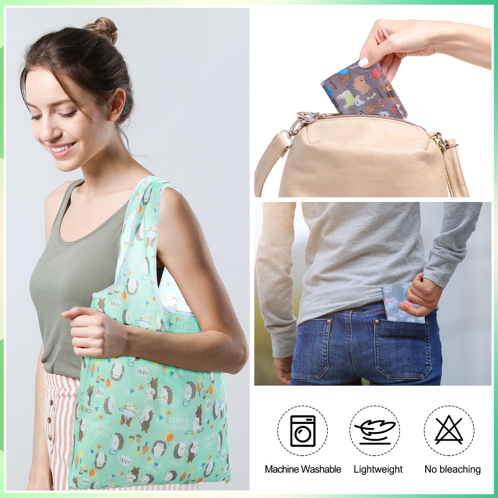 18 PCS Foldable Reusable Shopping Bags Machine Washable Grocery Waterproof