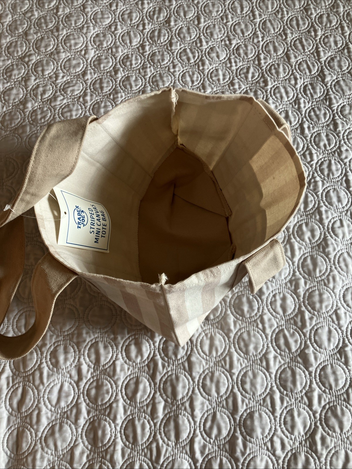 TRADER JOE’ Mini Pastel Stripe Canvas Tote Bag Limited Edition Beige SHIPS TODAY
