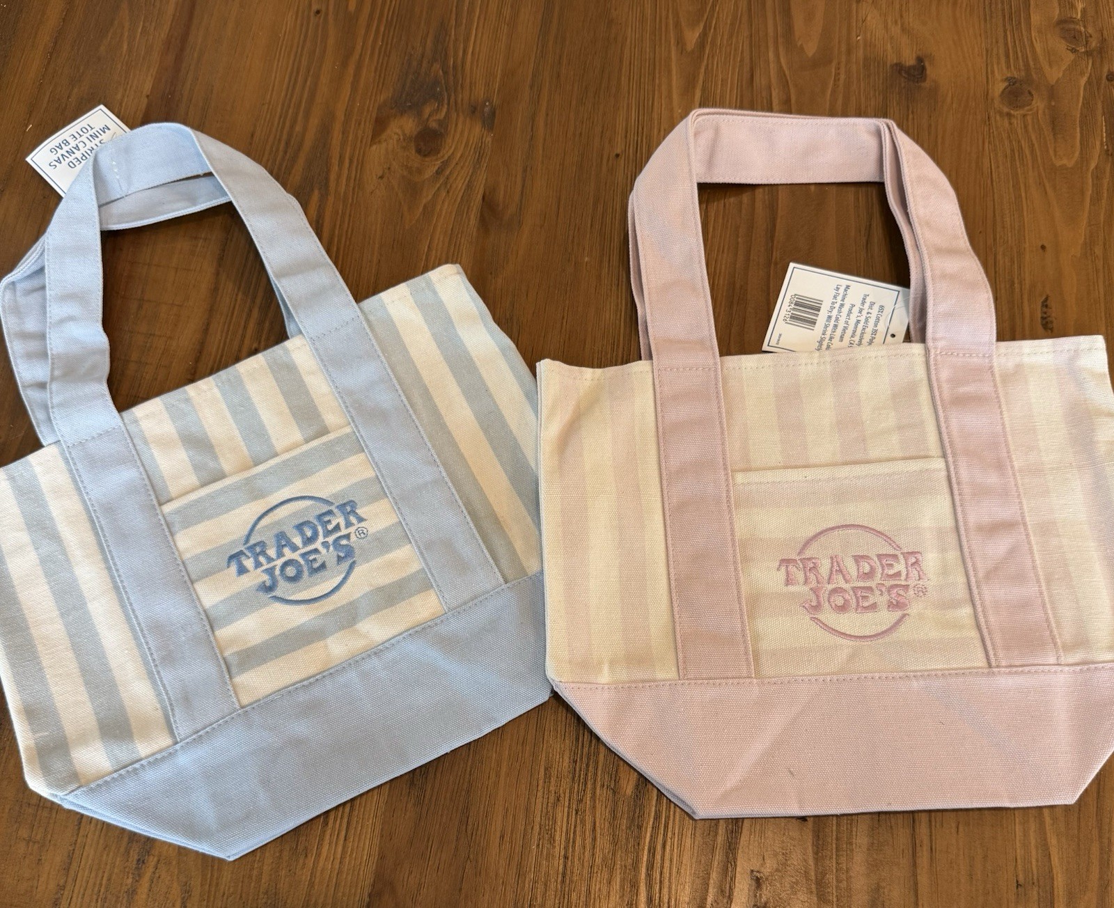 Trader Joe’s Canvas Striped Tote Bags 2-Pack Multicolor 12in x 6in