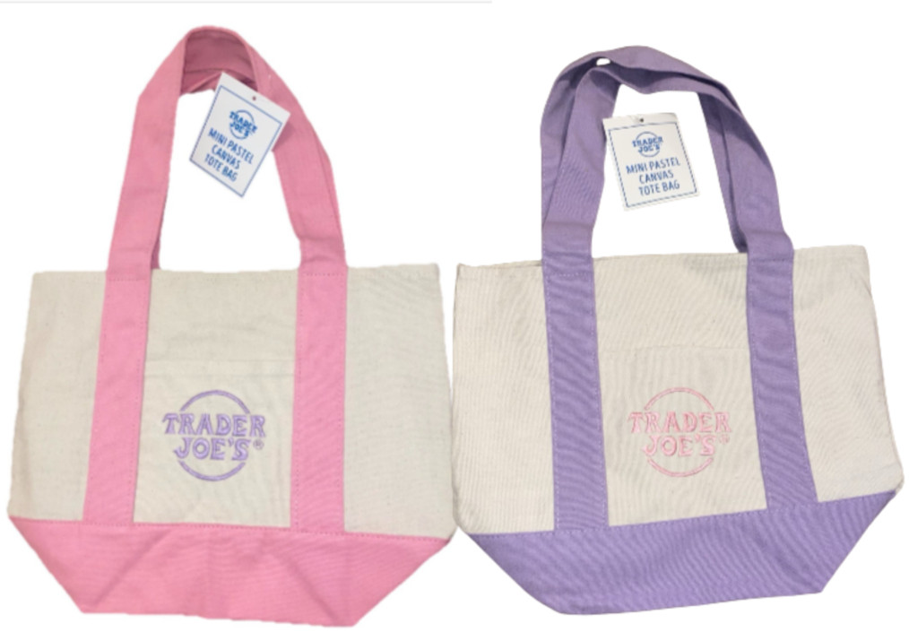 2 Trader Joe’s Easter Mini Pastel Tote Bags 1 Lavender and 1 Pink
