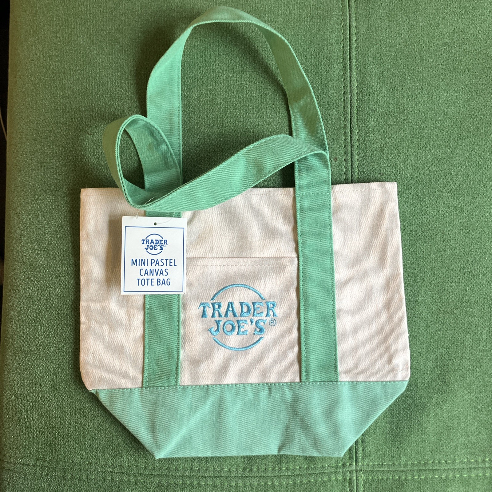 NWT Trader Joe’s Mini Canvas Reusable Tote Bag Canvas Light Green