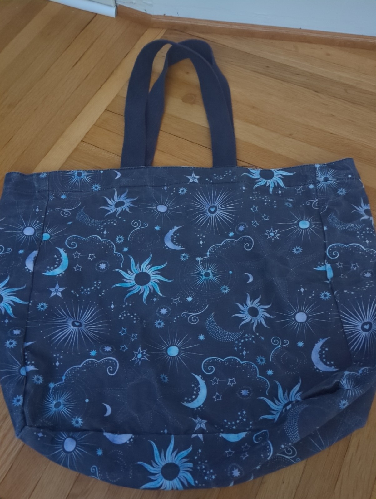 Cynthia Rowley Reusable Cotton Canvas Bag Purple/Blue Celestial Moon Stars Sun